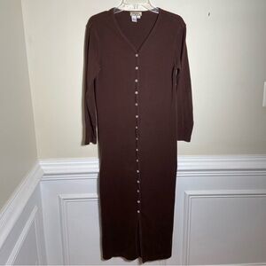 Territory Ahead Ribbed Cotton Button Front Midi Dress Brown XS